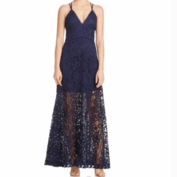 black lace v neck dress with sleeves Two-Tone Black Lace Three-Quarter Sleeve Fit Flare Formal Dress